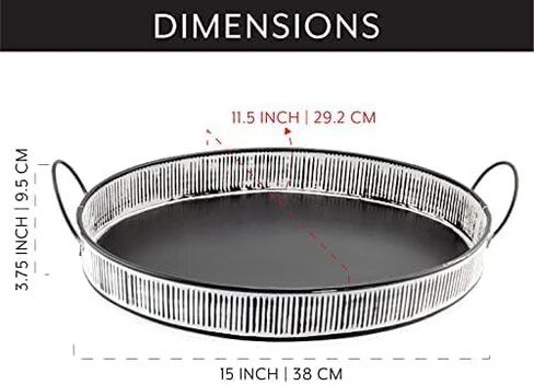AuldHome Design Decorative Boho Serving Tray; Distressed White Over Black Metal Tray in Saudi Arabia