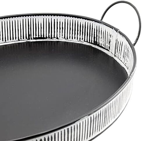 AuldHome Design Decorative Boho Serving Tray; Distressed White Over Black Metal Tray in Saudi Arabia