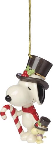 Lenox Ornaments, Snoopy & Woodstock with Candy Cane Ornament, Porcelain Material, Gold Cord for Tree Decoration, Christmas Decorations, Christmas Ornaments, Snoopy Design, Winter Decor (1 Piece) in Saudi Arabia