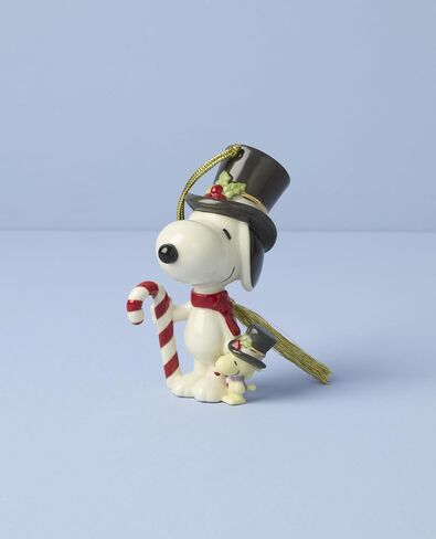Lenox Ornaments, Snoopy & Woodstock with Candy Cane Ornament, Porcelain Material, Gold Cord for Tree Decoration, Christmas Decorations, Christmas Ornaments, Snoopy Design, Winter Decor (1 Piece) in Saudi Arabia