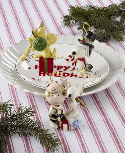 Lenox Ornaments, Snoopy & Woodstock with Candy Cane Ornament, Porcelain Material, Gold Cord for Tree Decoration, Christmas Decorations, Christmas Ornaments, Snoopy Design, Winter Decor (1 Piece) in Saudi Arabia