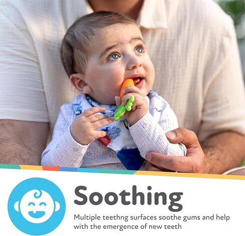 Nuby Silicone Carrot Tube Teether and Realistic Silicone Carrot Teether with Massaging Bristles Combo - Gentle on Gums - 3+ Months in Saudi Arabia