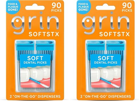 سوفتستكس، أعواد أسنان لطيفة، عدد 90، شعيرات مرنة ناعمة، مسواك لإزالة البلاك، نكهة النعناع، ​​بين الأسنان، علبة صحية قابلة لإعادة الملء، للأقواس والجسور وزراعة الأسنان in Kuwait