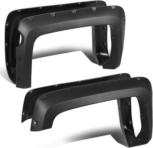 Auto Dynasty Wheel Fender Flares Cover Kit 4Pcs Pocket-Riveted Style Paintable Compatible with Chevy Silverado 1500 5.8Ft Fleetside Short Bed 2014-2018, Front and Rear, Smooth Textured Black in Saudi Arabia