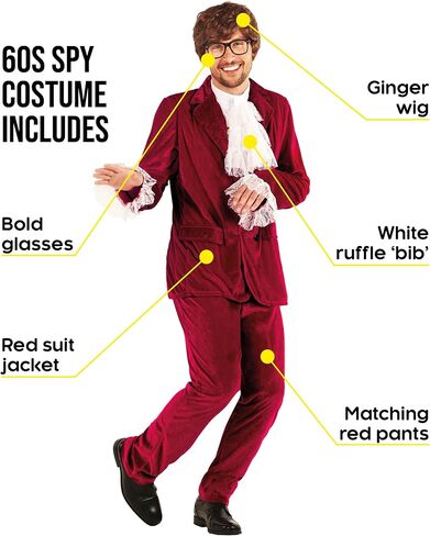Morph Swinger Costume With Wig Groovy 60s Costumes For Men 60s Costume For Mens Halloween Costumes For Men in Saudi Arabia