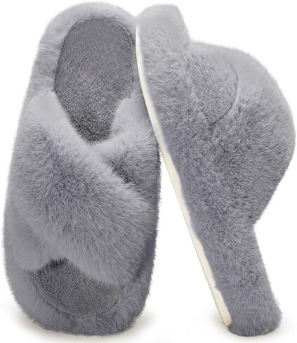 Women's Fuzzy Slippers House Slippers Memory Foam Bedroom Shoes Open Toe, Cross Band in Saudi Arabia