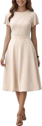 FENJAR Women's Elegance Fit and Flare Cocktail Dress - Casual Ruched A-Line Flowy Midi Dresses for Wedding Guest, Church.. in Saudi Arabia