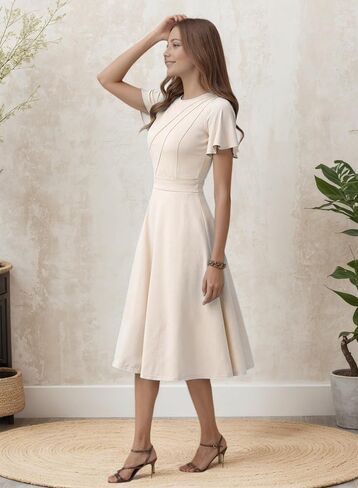 FENJAR Women's Elegance Fit and Flare Cocktail Dress - Casual Ruched A-Line Flowy Midi Dresses for Wedding Guest, Church.. in Saudi Arabia