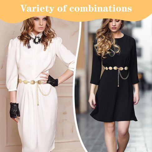 الحزام الغربي للنساء، سلسلة حزام كونتشوس الذهبية مجوفة من ديزي بوهو راعية البقر وأحزمة سلسلة الخصر قابلة للتعديل وصلة معدنية للنساء فساتين الجينز (47.24 بوصة) in Kuwait