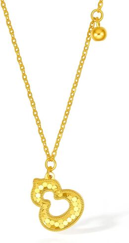 24K Gold Lucky Gourd Pendant Necklace for Women Real Gold Fortune Bead Dainty Pendant Neckalce 40+5CM Chain with Jewelry Box for Men Girlfriend in Saudi Arabia