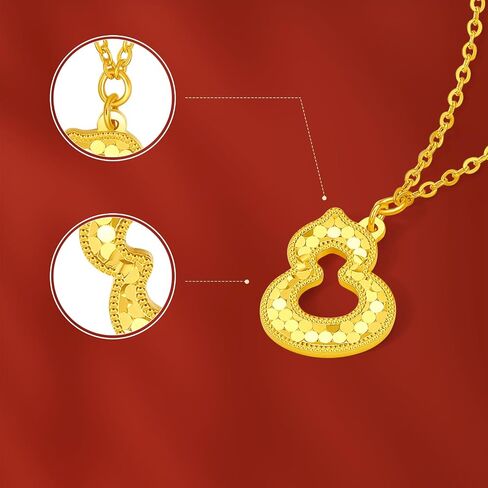 24K Gold Lucky Gourd Pendant Necklace for Women Real Gold Fortune Bead Dainty Pendant Neckalce 40+5CM Chain with Jewelry Box for Men Girlfriend in Saudi Arabia