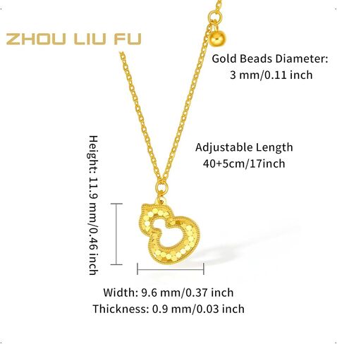 24K Gold Lucky Gourd Pendant Necklace for Women Real Gold Fortune Bead Dainty Pendant Neckalce 40+5CM Chain with Jewelry Box for Men Girlfriend in Saudi Arabia