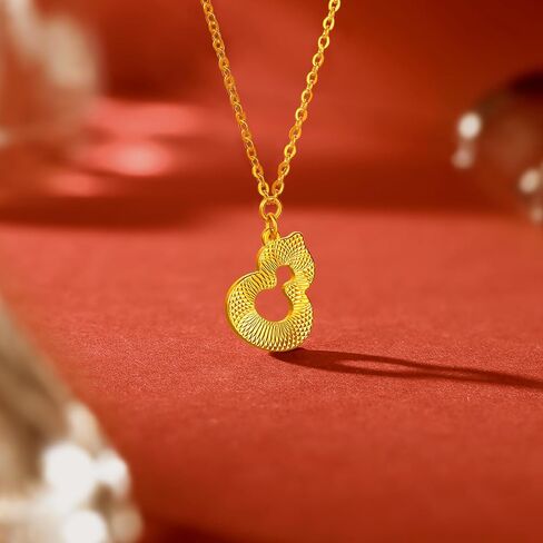 24K Gold Lucky Gourd Pendant Necklace for Women Real Gold Fortune Bead Dainty Pendant Neckalce 40+5CM Chain with Jewelry Box for Men Girlfriend in Saudi Arabia