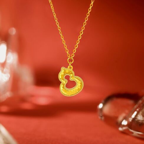 24K Gold Lucky Gourd Pendant Necklace for Women Real Gold Fortune Bead Dainty Pendant Neckalce 40+5CM Chain with Jewelry Box for Men Girlfriend in Saudi Arabia