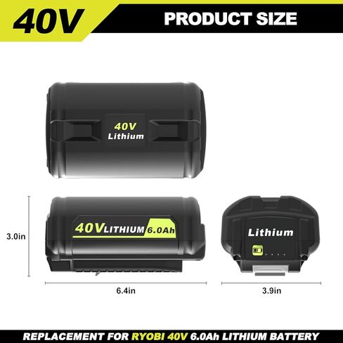 40V 6.0Ah Lithium-Ion Battery Replacement for Ryobi 40v Battery, OP4020, OP4060, OP4040, OP4050. High Capacity Compatible with Ryobi 40-Volt HP Cordless Power Tools and Chargers in Kuwait