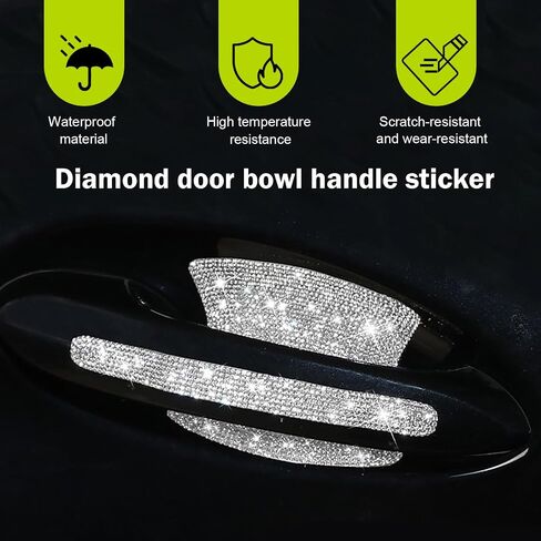 8 PCS Bling Car Door Handle Protector, Anti-Scratch Vehicle Door Handle Protection Sticker, Shiny Rhinestone-Encrusted Vehicle Sticker Decoration, Universal for Most Cars, Trucks (Silver) in Saudi Arabia