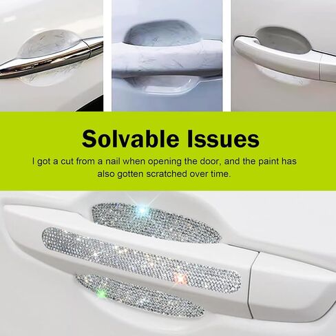 8 PCS Bling Car Door Handle Protector, Anti-Scratch Vehicle Door Handle Protection Sticker, Shiny Rhinestone-Encrusted Vehicle Sticker Decoration, Universal for Most Cars, Trucks (Silver) in Saudi Arabia