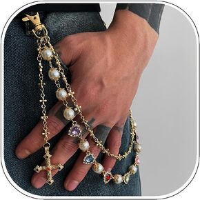 ALEXTINA Vintage Wallet Chains for Men and Women - Y2K Beaded Pants Chain with Pearl Rhinestone Keychain, Punk Streetwear Accessory in Saudi Arabia