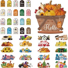 34 قطعة من لافتة الشاحنة القابلة للتبديل، ديكور صينية متدرجة للعطلات الموسمية، ديكور ريفي للمزرعة DIY، زخرفة خشبية لطاولة المنزل، هدية عيد الشكر في الخريف والهالوين in Kuwait