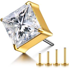 1PC ASTM F136 Titanium Threadless Big CZ Design Tops Piercing studs for Conch,Tragus,Helix,Lobe Come With 4PCS Different Lengths Post 16G 18G 20G Flatback earring nose Jewelry Gold Silver in Kuwait