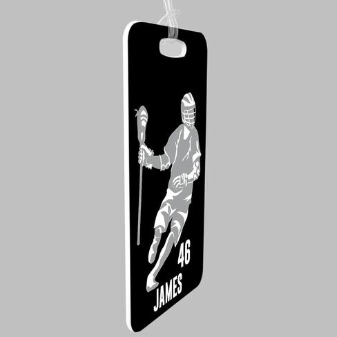 ChalkTalkSPORTS Guys Lacrosse Luggage & Bag Tag | Personalized Lax Dodger Silhouette | Standard Lines on Back | Medium | Black/Gray in Saudi Arabia