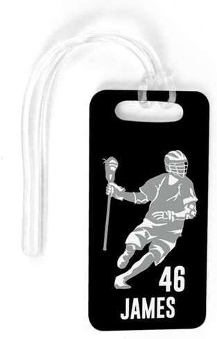 ChalkTalkSPORTS Guys Lacrosse Luggage & Bag Tag | Personalized Lax Dodger Silhouette | Standard Lines on Back | Medium | Black/Gray in Saudi Arabia