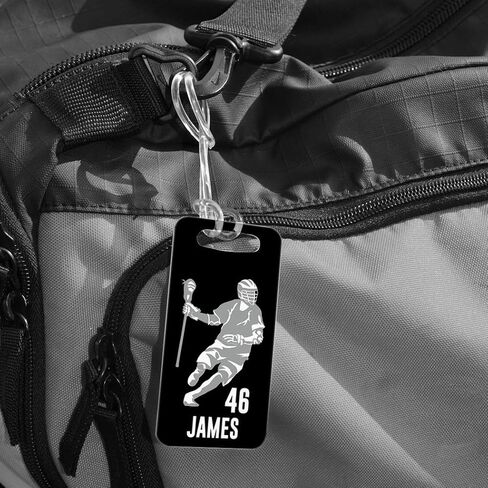 ChalkTalkSPORTS Guys Lacrosse Luggage & Bag Tag | Personalized Lax Dodger Silhouette | Standard Lines on Back | Medium | Black/Gray in Saudi Arabia