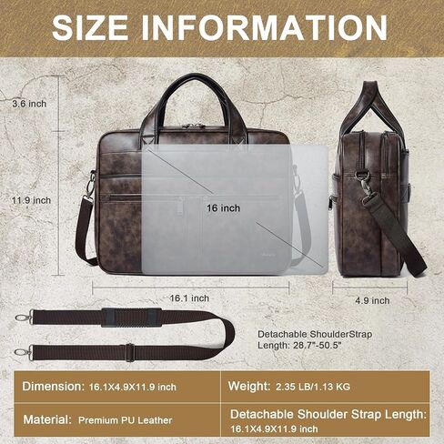 Shrrie Leather Messenger Bag for Men&Women 16 inch Laptop Bag,Water-Resistant Retro Leather Briefcase for Men Business,Work in Saudi Arabia