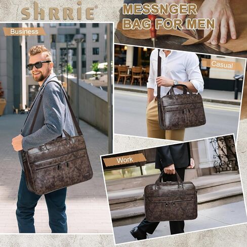 Shrrie Leather Messenger Bag for Men&Women 16 inch Laptop Bag,Water-Resistant Retro Leather Briefcase for Men Business,Work in Saudi Arabia