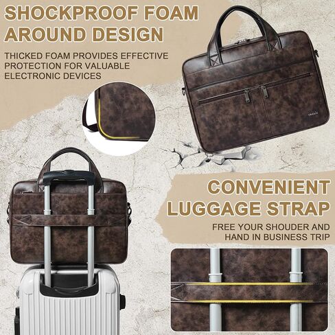 Shrrie Leather Messenger Bag for Men&Women 16 inch Laptop Bag,Water-Resistant Retro Leather Briefcase for Men Business,Work in Saudi Arabia