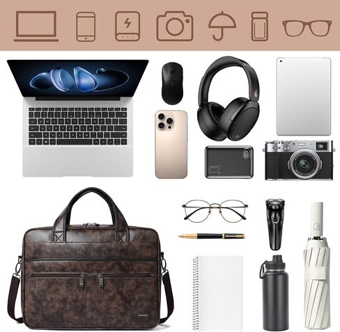Shrrie Leather Messenger Bag for Men&Women 16 inch Laptop Bag,Water-Resistant Retro Leather Briefcase for Men Business,Work in Saudi Arabia