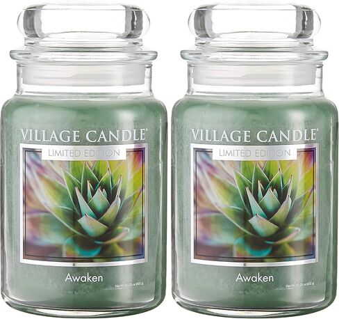 Village Candle Awaken، شمعة معطرة بجرة زجاجية كبيرة، 21.25 أونصة، أخضر in Saudi Arabia