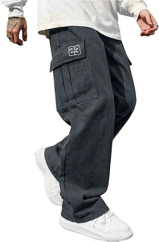 Verdusa Men's Straight Leg Cargo Pants Streetwear Drawstring Waist Long Trousers with Pockets in Saudi Arabia