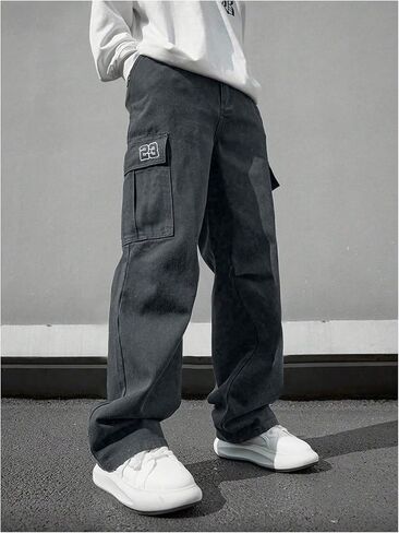 Verdusa Men's Straight Leg Cargo Pants Streetwear Drawstring Waist Long Trousers with Pockets in Saudi Arabia