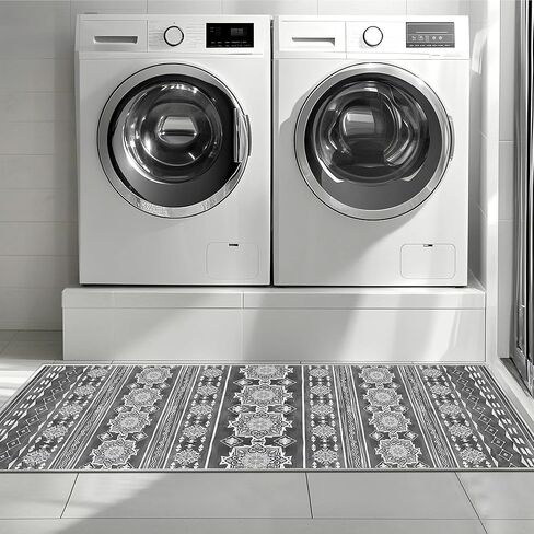 Boho Kitchen Rugs Sets 3 Piece with Runner Floral Kitchen Floor Mat Carpet Farmhouse Kitchen Rugs and Mats Non Skid Washable Runner Rug for Kitchen Floor Sink Laundry,Grayish-White in Saudi Arabia