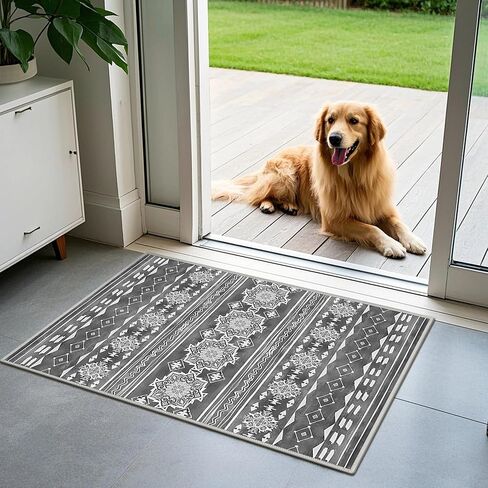 Boho Kitchen Rugs Sets 3 Piece with Runner Floral Kitchen Floor Mat Carpet Farmhouse Kitchen Rugs and Mats Non Skid Washable Runner Rug for Kitchen Floor Sink Laundry,Grayish-White in Saudi Arabia