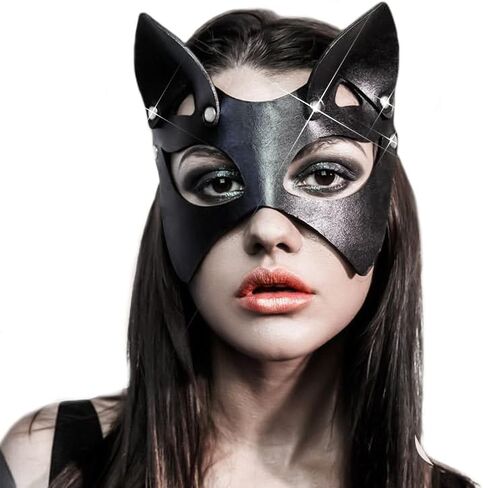BODIY Leather Cat Mask Black Halloween Masquerade Masks Costume Eye Accessory for Women in Saudi Arabia