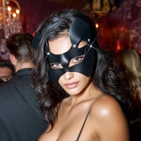 BODIY Leather Cat Mask Black Halloween Masquerade Masks Costume Eye Accessory for Women in Saudi Arabia