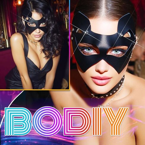 BODIY Leather Cat Mask Black Halloween Masquerade Masks Costume Eye Accessory for Women in Saudi Arabia
