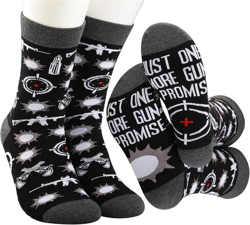 MBMSO Gun Lovers 2 Pairs Just One More Gun I Promise Socks USA Loyal Funny Man Graphic Gift for Dad Husband (US, Numeric, 10.5, 11, Regular, Gun Socks) in Saudi Arabia