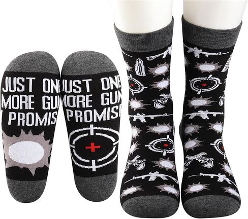 MBMSO Gun Lovers 2 Pairs Just One More Gun I Promise Socks USA Loyal Funny Man Graphic Gift for Dad Husband (US, Numeric, 10.5, 11, Regular, Gun Socks) in Saudi Arabia