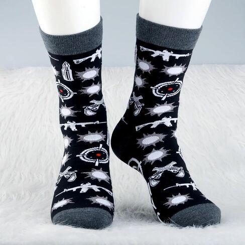 MBMSO Gun Lovers 2 Pairs Just One More Gun I Promise Socks USA Loyal Funny Man Graphic Gift for Dad Husband (US, Numeric, 10.5, 11, Regular, Gun Socks) in Saudi Arabia