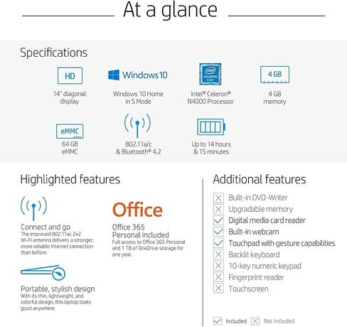 HP Lightweight 15.5'' Brightview IPS Laptop, Intel Processor Up to 3.65GHz, 16GB Ram, 128GB SSD, HDMI, Super-Fast 6th Gen Wifi, Windows 11 Home (Renewed) in Saudi Arabia