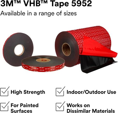 3M VHB Tape 5952 Double-Sided Acrylic Foam Tape - Heavy Duty, Industrial Mounting Tape - 1/2 inch width x 36 yards length, 45 mil thick, 4 rolls/case - Black in Saudi Arabia