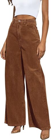 Corduroy High Waisted Wide Leg Pants for Women Dress Pants 2025 Elastic Waist Casual Straight Trousers with Pockets in Saudi Arabia