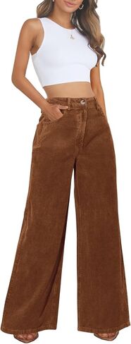 Corduroy High Waisted Wide Leg Pants for Women Dress Pants 2025 Elastic Waist Casual Straight Trousers with Pockets in Saudi Arabia