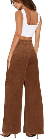 Corduroy High Waisted Wide Leg Pants for Women Dress Pants 2025 Elastic Waist Casual Straight Trousers with Pockets in Saudi Arabia