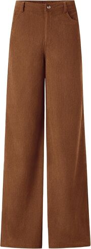 Corduroy High Waisted Wide Leg Pants for Women Dress Pants 2025 Elastic Waist Casual Straight Trousers with Pockets in Saudi Arabia