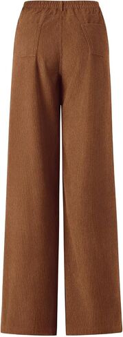 Corduroy High Waisted Wide Leg Pants for Women Dress Pants 2025 Elastic Waist Casual Straight Trousers with Pockets in Saudi Arabia