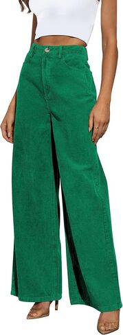 Corduroy High Waisted Wide Leg Pants for Women Dress Pants 2025 Elastic Waist Casual Straight Trousers with Pockets in Saudi Arabia